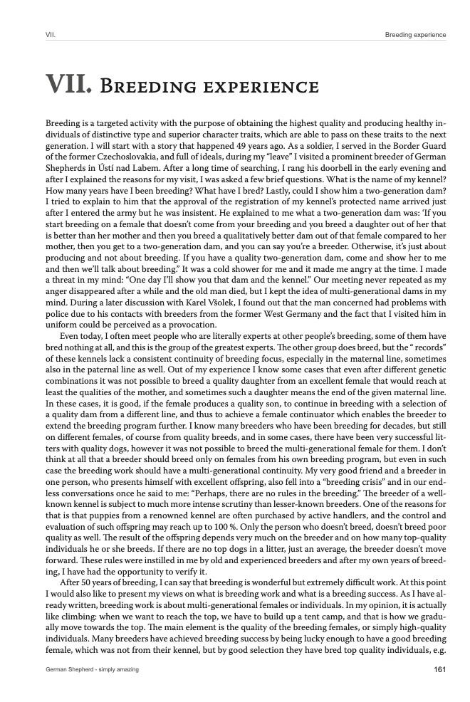 A page of chapter VII, Breeding experience